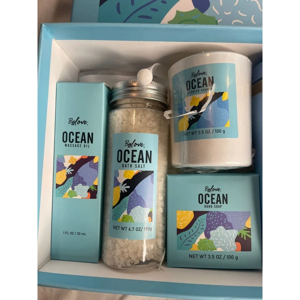 Bfflove Ocean Spa Gift Set with Insulated Tumbler‎ Candle Bath Salt Massage Oil